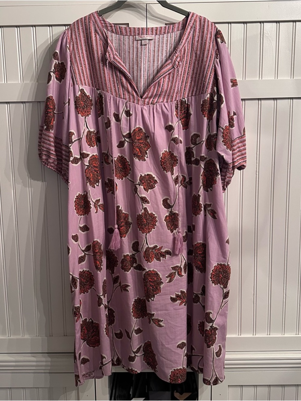 Knox Rose Lavender-Pink Floral Midi Dress with Tassel Tie